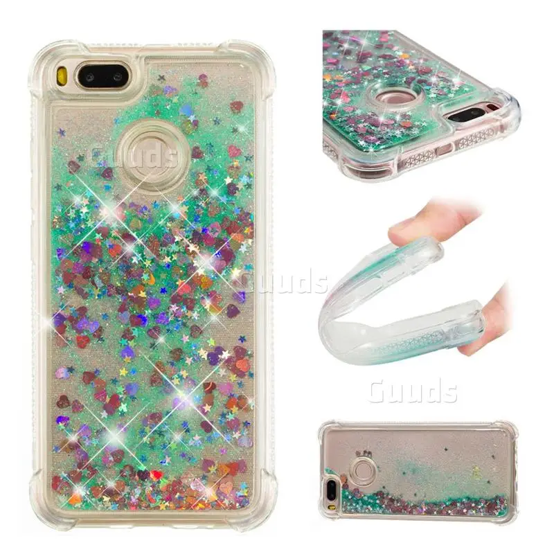 Dynamic Liquid Glitter Sand Quicksand TPU Case for Xiaomi Mi A1 / Mi 5X - Green Love Heart