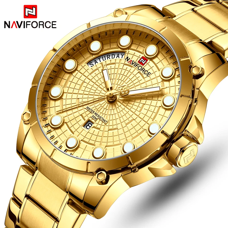 NAVIFORCE Top Brand Luxury Watches Men Stainless Steel Waterproof Watches Men Gold Quartz Men's Wrist Watch Relogio Masculino
NAVIFORCE Top Brand Luxury Watches Men Stainless Steel Waterproof Watches Men Gold Quartz Men's Wrist Watch Relogio Masculino
