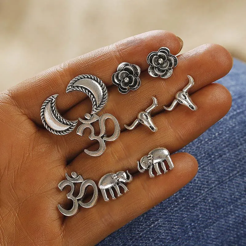 5 double/ set Punk Style color Silver Earring Sets ethnic Bohemian Ear S Earrings for Women Elephant Earrings Wholesale
5 double/ set Punk Style color Silver Earring Sets ethnic Bohemian Ear S Earrings for Women Elephant Earrings Wholesale