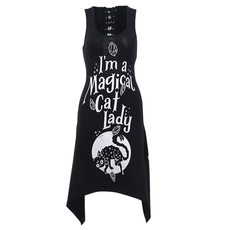 Sexy Women I'M A MAGICAL CAT LADY Letter Print Tank Dress Casual Back Cross Hollow Black Irregular Midi Dress Vestidos
Sexy Women I'M A MAGICAL CAT LADY Letter Print Tank Dress Casual Back Cross Hollow Black Irregular Midi Dress Vestidos