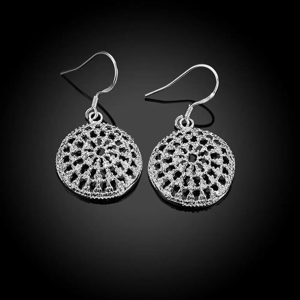 Wholesale Fashion silver plated jewelry earrings drop dangle lady gift classic hot women cz mesh circle | Украшения и аксессуары