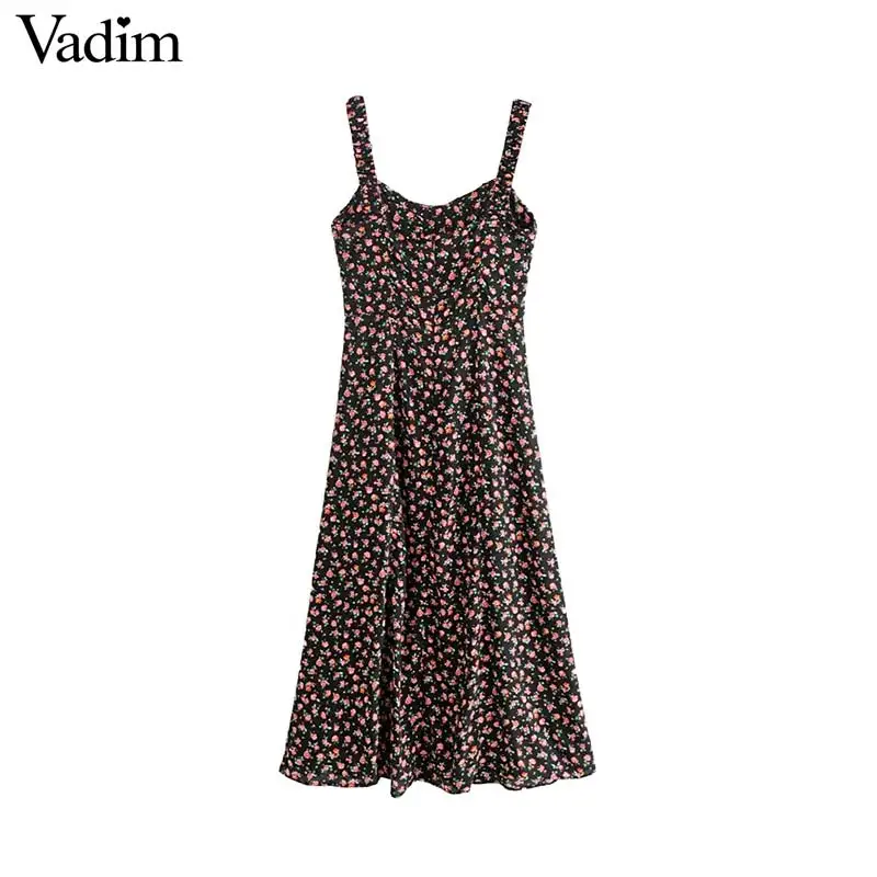 Vadim женское стильное платье миди с цветочным принтом v-образный вырез без рукавов