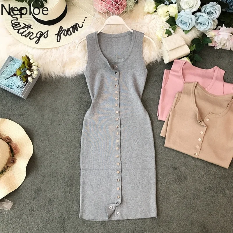 Neploe Single Breasted Sleeveless Women Dress Summer 2019 Solid O-Neck Camis Vestidos Knitted Fashion Backless Robe 44166
Neploe Single Breasted Sleeveless Women Dress Summer 2019 Solid O-Neck Camis Vestidos Knitted Fashion Backless Robe 44166