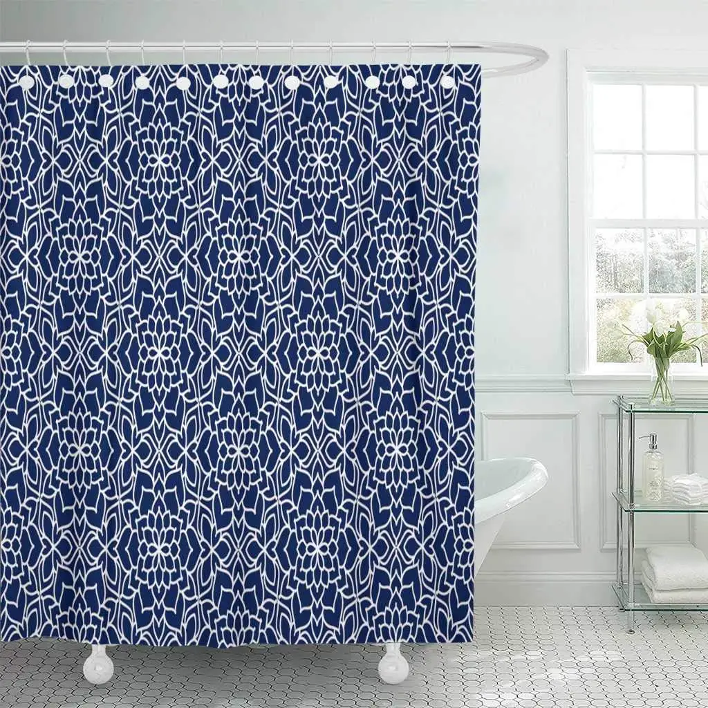 Shower Curtain Blue Moroccan Abstract in Arabic Style Antique Architecture Ceramic Circle Culture East Bathroom
Shower Curtain Blue Moroccan Abstract in Arabic Style Antique Architecture Ceramic Circle Culture East Bathroom