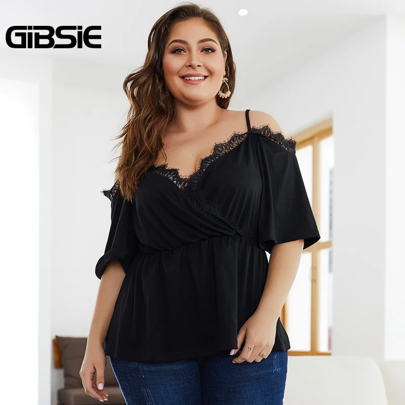 GIBSIE Elegant Sexy Lace Patchwork Strap Top Women Blouses 2019 Summer Fashion Plus Size Black Casual Slim V Neck Blouse
GIBSIE Elegant Sexy Lace Patchwork Strap Top Women Blouses 2019 Summer Fashion Plus Size Black Casual Slim V Neck Blouse