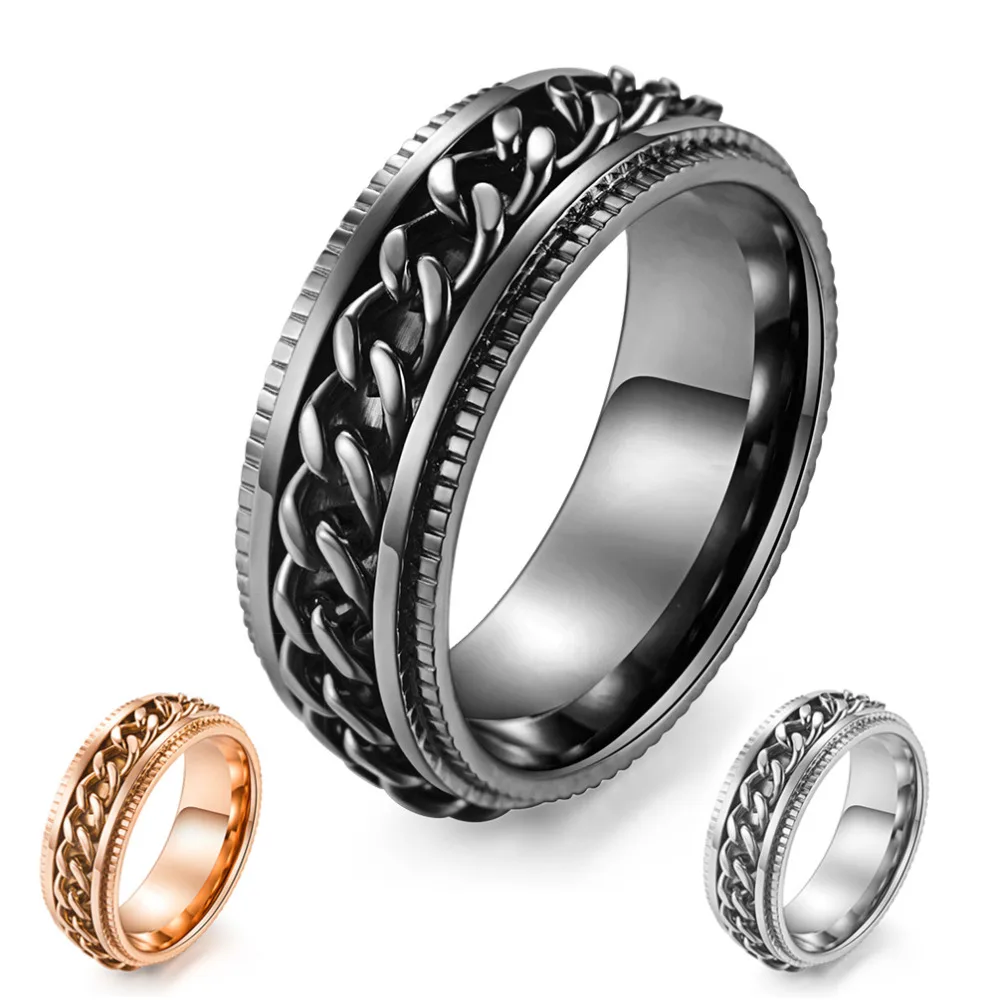 Black / Silver / Rose Gold Color Rotatable Chain Ring Titanium Spinner Ring for Men Party Accessories Male Personalized Jewelry
Black / Silver / Rose Gold Color Rotatable Chain Ring Titanium Spinner Ring for Men Party Accessories Male Personalized Jewelry