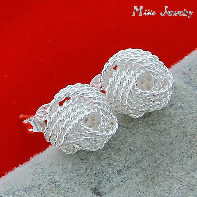 925 Silver Knotted Net Stud Earrings Jewelry Fashion Women Silver Earrings Brincos Pendientes de plata
925 Silver Knotted Net Stud Earrings Jewelry Fashion Women Silver Earrings Brincos Pendientes de plata
