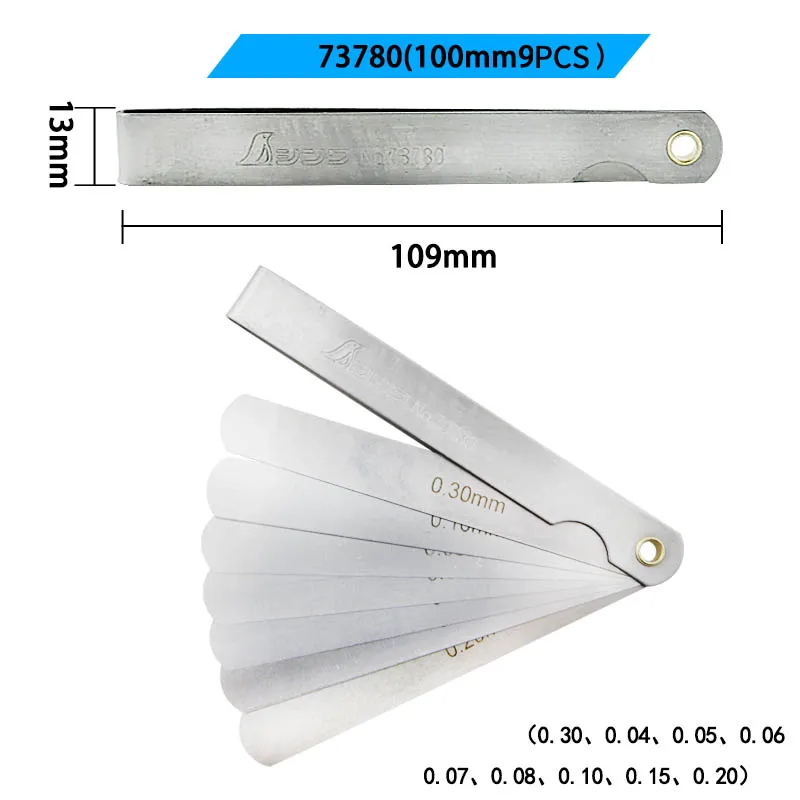 SHINWA Feeler gauge gap ruler stainless steel thick gauge thickness gauge high precision 0.02-1.0mm 100mm 9PCS
SHINWA Feeler gauge gap ruler stainless steel thick gauge thickness gauge high precision 0.02-1.0mm 100mm 9PCS