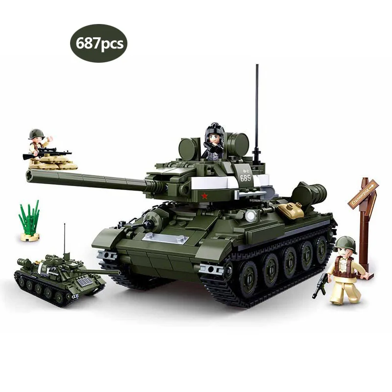 

Military series WW2 Russia T-34/85 Medium tank SWAT Police Team Building Blocks army soldier Figures Toys for Children gifts