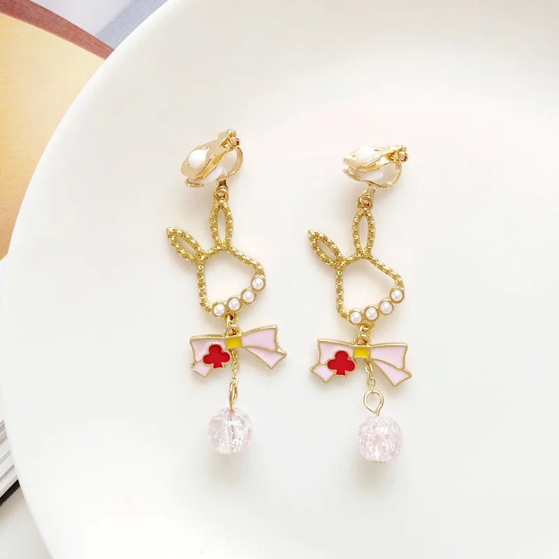 Statement Pink Bowknot No Pierced Clip Earrings Women Crystal Hollowed Animal Rabbit Clip on Earrings with Pearl Butterfly Tie
Statement Pink Bowknot No Pierced Clip Earrings Women Crystal Hollowed Animal Rabbit Clip on Earrings with Pearl Butterfly Tie