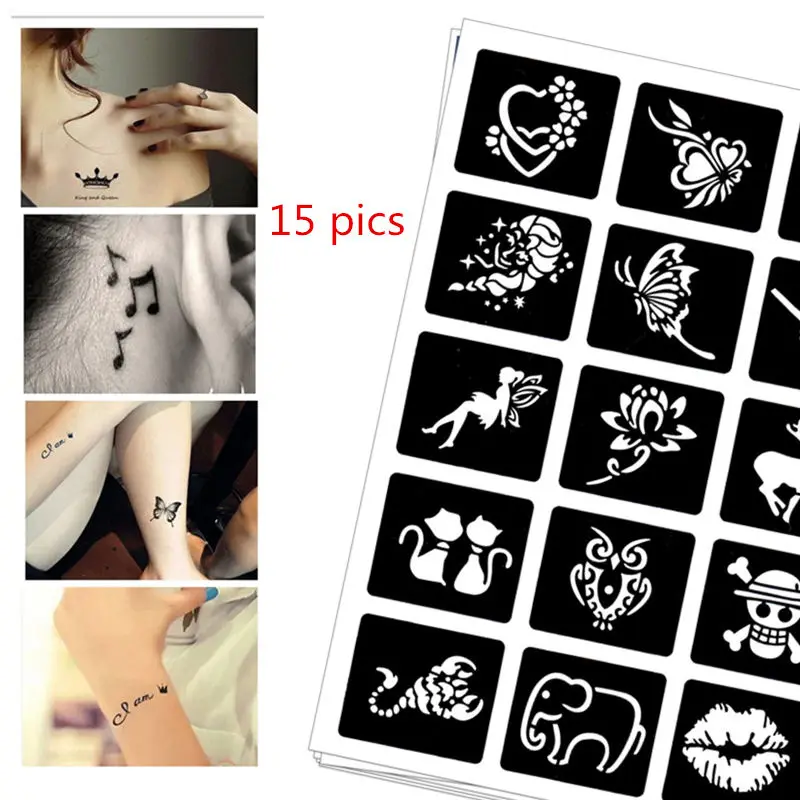15 Фото трафареты для татуировок хной DIY Jagua шаблоны рисования Аэрограф живопись