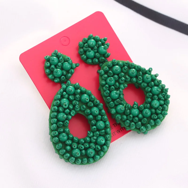 Aretes beads handmade Boho Fashion Beads Drop Earrings For Women Colorful Dangle Statement Earrings Jewelry Christmas Gifts Green