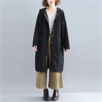 Korean Casual Denim Trench Coat Hooded Autumn Loose Large Size Pocket Jeans Windbreaker Female Black Long Coat Outerwear LQ646
Korean Casual Denim Trench Coat Hooded Autumn Loose Large Size Pocket Jeans Windbreaker Female Black Long Coat Outerwear LQ646