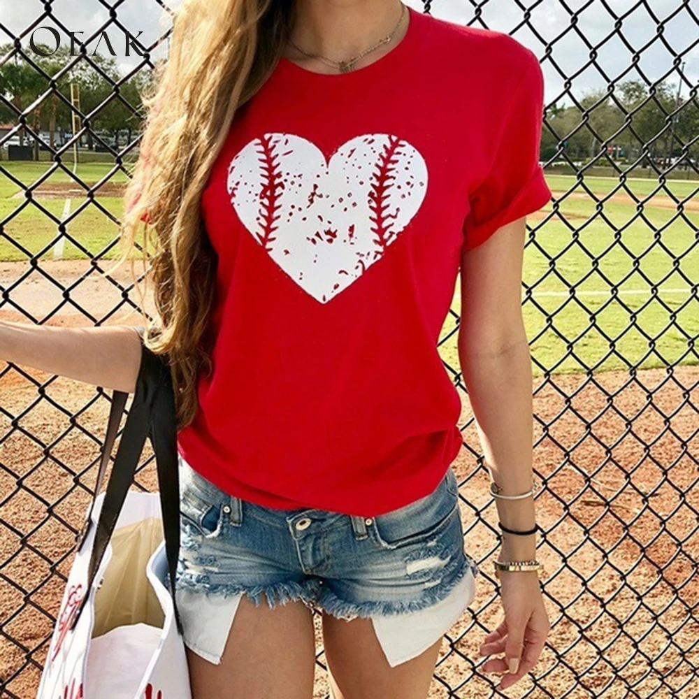 Oeak 2019 Summer Women's Short Sleeve T-Shirt Love Baseball Print Fashion Casual O-Neck Tops Femme Funny Daily Loose Tee
Oeak 2019 Summer Women's Short Sleeve T-Shirt Love Baseball Print Fashion Casual O-Neck Tops Femme Funny Daily Loose Tee