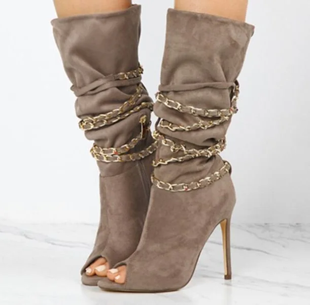 Free Shipping 2019 Spring New Brand Woman Solid Gray Black Chains Zipper Side Mid-calf Plus Size Peep Toe Thin Heels Short Boots
Free Shipping 2019 Spring New Brand Woman Solid Gray Black Chains Zipper Side Mid-calf Plus Size Peep Toe Thin Heels Short Boots