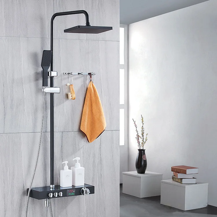 Multifunction Thermostatic Black Shower Faucet Set Wall Mounted Temperature Control Shower Mixers Taps Display Screen with hook
Multifunction Thermostatic Black Shower Faucet Set Wall Mounted Temperature Control Shower Mixers Taps Display Screen with hook