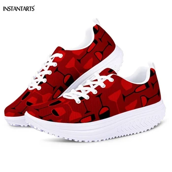 

INSTANTARTS Workout Sports Sneakers Women Red Wine Glass Printed Lady Breath Slimming Swing Shoes Platform Wedge Shaping Shoes