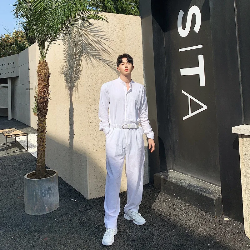 Male Long Sleeve Stand Collar Shirt Overalls Pant Streetwear Stage Show Trousers Men Summer Cotton Linen Loose White Jumpsuits
Male Long Sleeve Stand Collar Shirt Overalls Pant Streetwear Stage Show Trousers Men Summer Cotton Linen Loose White Jumpsuits