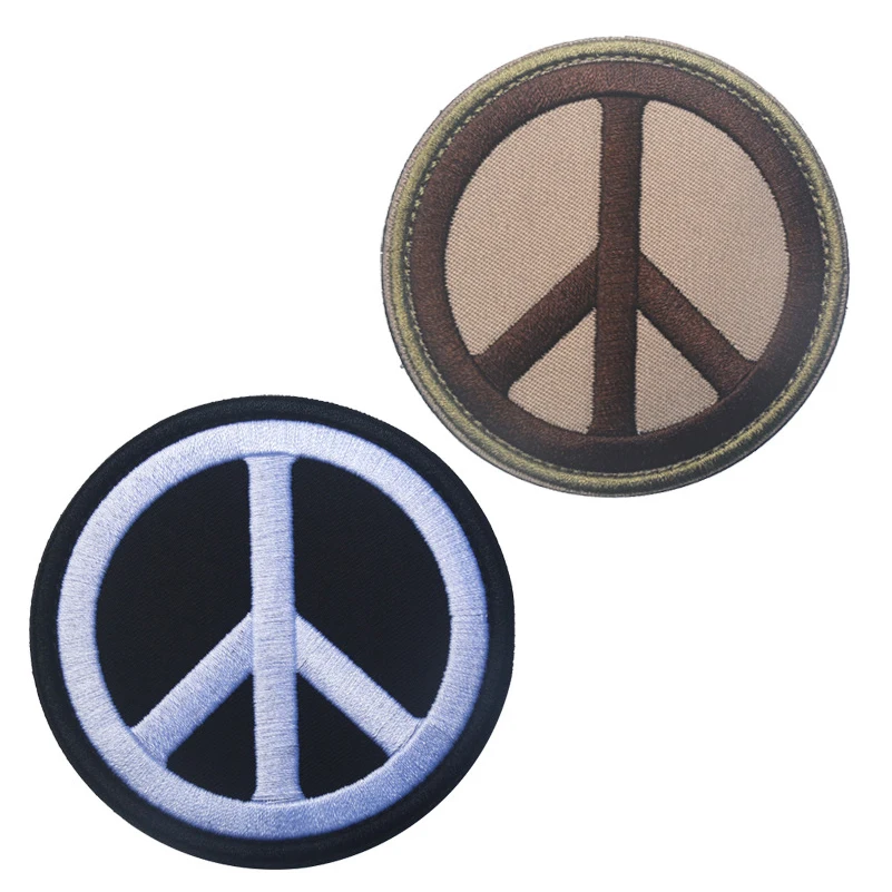 Image Peace Symbols Army Morale Patch Emblem Tactical Embroidery Patch Embroidered Badges for Clothing Military Applique 8CM Black Mud