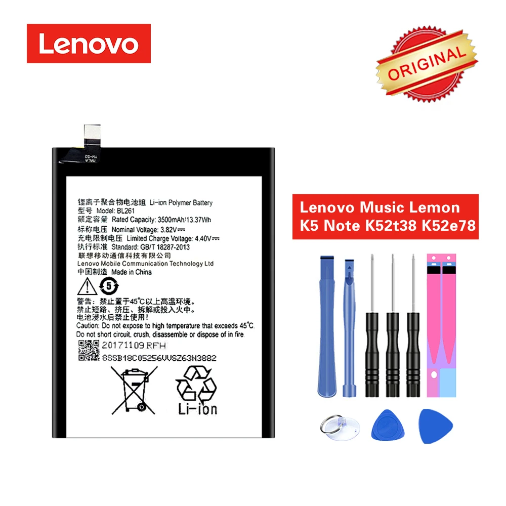 New Original Battery BL261 for Lenovo Vibe K5 Note Lemon A7020a40 A7020a48 K52t38 K52e78 3500mAh with Repair Tools kit
New Original Battery BL261 for Lenovo Vibe K5 Note Lemon A7020a40 A7020a48 K52t38 K52e78 3500mAh with Repair Tools kit