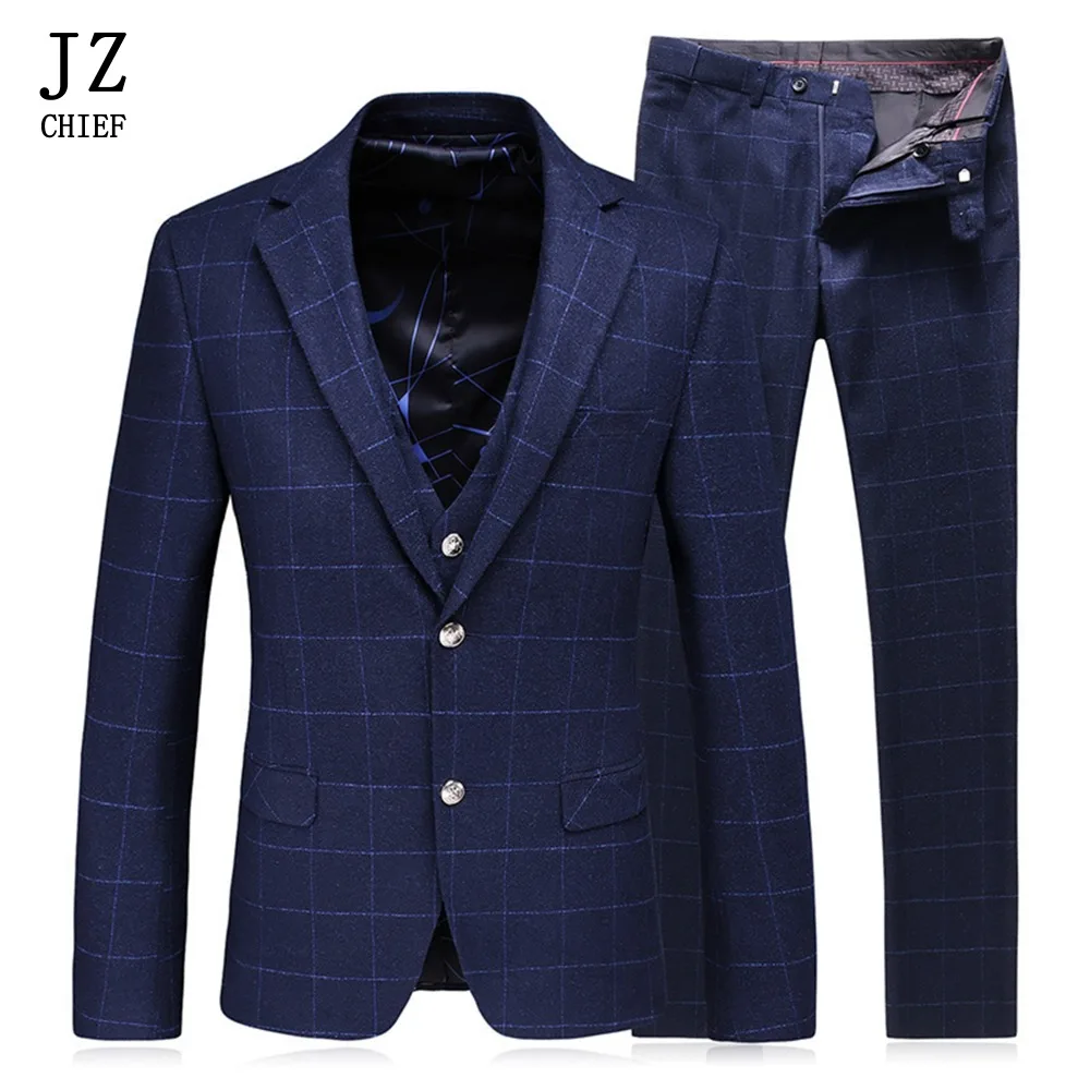 JZ CHIEF Suit Men Wedding Men Suit Set Plaid Blue Blazer Slim Fit Coat Casual Suits Men 3 Pieces(Blazer+Pants+Vest) Jackets Men
JZ CHIEF Suit Men Wedding Men Suit Set Plaid Blue Blazer Slim Fit Coat Casual Suits Men 3 Pieces(Blazer+Pants+Vest) Jackets Men