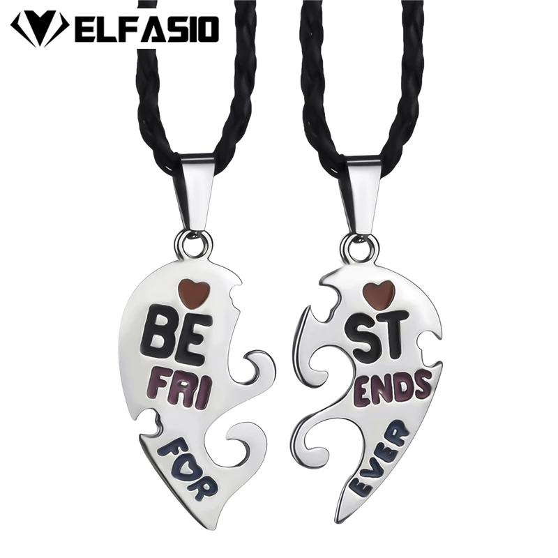 

Best Friends Forever Heart Couple Mens Womens Pendant with 2 pcs of 24" Black Necklace Fashion Jewelry LP227
