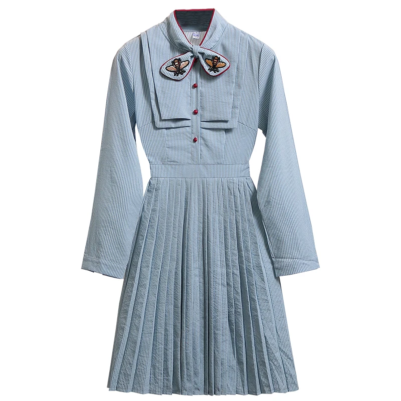 Amolapha Women Vintage Striped Chic Dress Bowknot Collar Long Sleeve Single Breasted Elegant Woman Fashion Pleated Dresses
Amolapha Women Vintage Striped Chic Dress Bowknot Collar Long Sleeve Single Breasted Elegant Woman Fashion Pleated Dresses