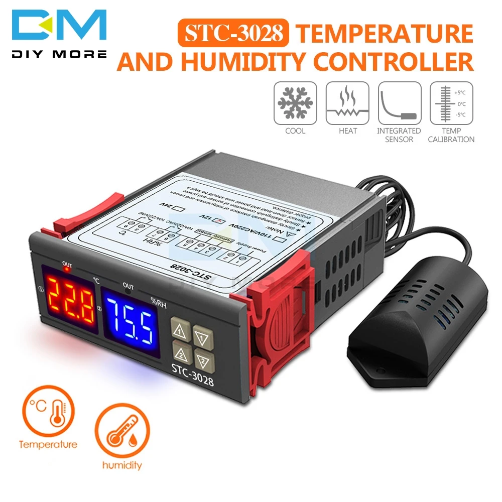 STC-3028 Dual Digital LED Humidity Temperature Controller Thermometer Thermostat Hygrometer AC 110V 220V DC 12V 24V 10A
STC-3028 Dual Digital LED Humidity Temperature Controller Thermometer Thermostat Hygrometer AC 110V 220V DC 12V 24V 10A