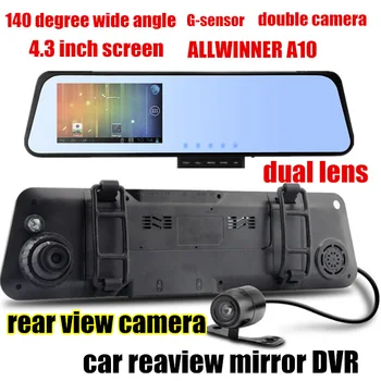 4.3 inch Car Rearview Mirror DVR dual Camera Video Recorder Camcorder Night Vision Allwinner A10 2X140 Degree Wide Angle
4.3 inch Car Rearview Mirror DVR dual Camera Video Recorder Camcorder Night Vision Allwinner A10 2X140 Degree Wide Angle