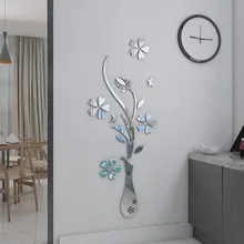 Зеркальные 3d акриловые наклейки на стену ваза для цветов Декор