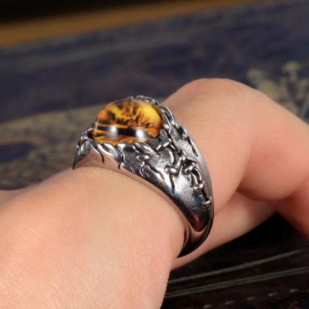 Qevila Hot sales Vintage Punk Yellow Red Dragon EYES Men Rings Stainless Steel Hyperbole Skull unique ring for Men Jewelry Gifts (11)