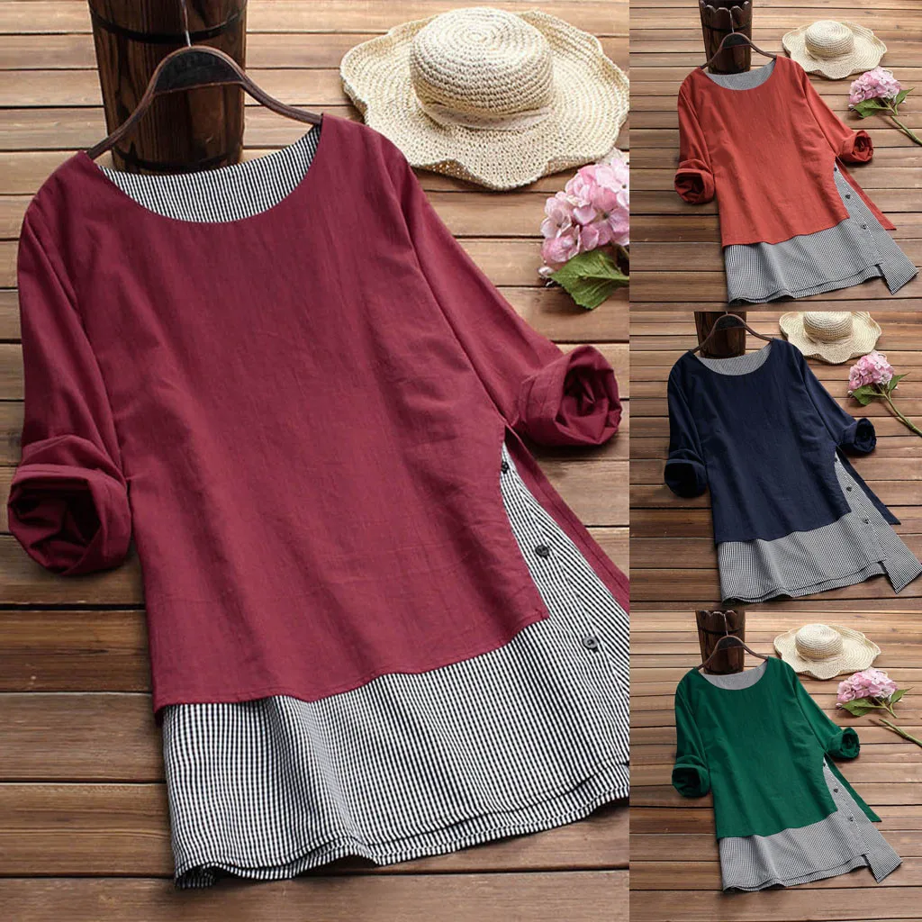 Womens Blouses Camisa Feminina Casual Button Plus Size Splice Cotton Tops Tee Shirt Lattice Loose Chemise Femme Hot Sales
Womens Blouses Camisa Feminina Casual Button Plus Size Splice Cotton Tops Tee Shirt Lattice Loose Chemise Femme Hot Sales
