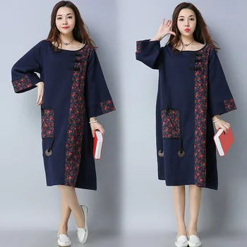 Plus Size Autumn and Winter Traditional Deep Blue Cotton and Linen Women The National Wind Costume Ethnic Style Dress NY188907
Plus Size Autumn and Winter Traditional Deep Blue Cotton and Linen Women The National Wind Costume Ethnic Style Dress NY188907