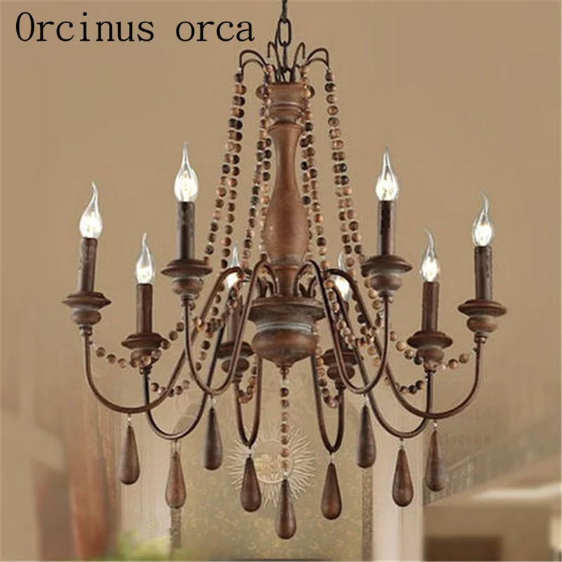 French garden logs chandeliers living room dining bedroom American Creative wooden beads retro Chandelier free shipping | Лампы и
