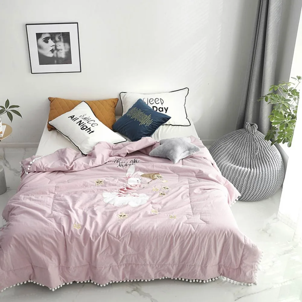 2019 Light Pink Bunny Stars Thin Summer Quilt Air-condition Embroidery Comforter Washed Cotton Fabric Polyester Queen Size
2019 Light Pink Bunny Stars Thin Summer Quilt Air-condition Embroidery Comforter Washed Cotton Fabric Polyester Queen Size