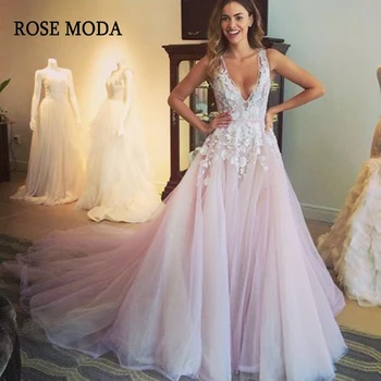 Rose Moda 3D Flower Lace Pink Wedding Dresses 2019 Backless V Neck Princess Bridal Dress Custom Make
Rose Moda 3D Flower Lace Pink Wedding Dresses 2019 Backless V Neck Princess Bridal Dress Custom Make