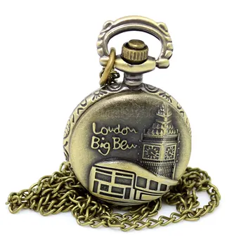 

Promotion Bronze London Big Ben Design Quartz Fob Pocket Watch With Necklace Chain Free Drop Shipping