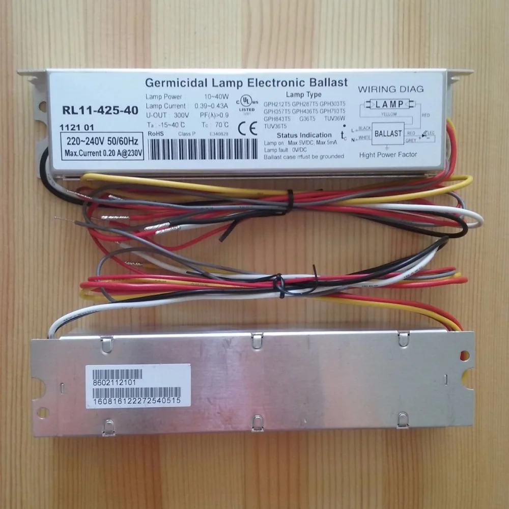 40W Germicidal Lamp Electronic Ballasts UV Ballast T5 for GPH436T5L GPH793T5L GPH843T5L G36T5L TUV36WT5 TUVPL-L36W RL11-425-40
40W Germicidal Lamp Electronic Ballasts UV Ballast T5 for GPH436T5L GPH793T5L GPH843T5L G36T5L TUV36WT5 TUVPL-L36W RL11-425-40