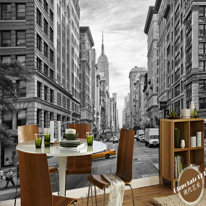 Modern black and white building wallpaper living room TV background wall paper sofa bedroom Mural wallpaper New York Street
Modern black and white building wallpaper living room TV background wall paper sofa bedroom Mural wallpaper New York Street