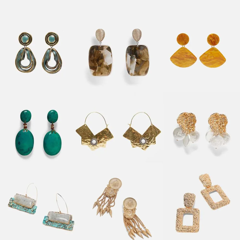 

Girlgo New ZA Gold Color Vintage Dangle Earrings For Women Fashion Crystal Bohemian Statement Metal Fringed Drop Earring Jewelry