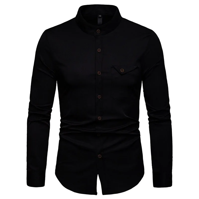 Mens Pocket Design Black Shirt 2019 Brand New Mandarin Collar Shirt Men Slim Fit Long Sleeve Henley Shirt Man Camisa Masculina
Mens Pocket Design Black Shirt 2019 Brand New Mandarin Collar Shirt Men Slim Fit Long Sleeve Henley Shirt Man Camisa Masculina