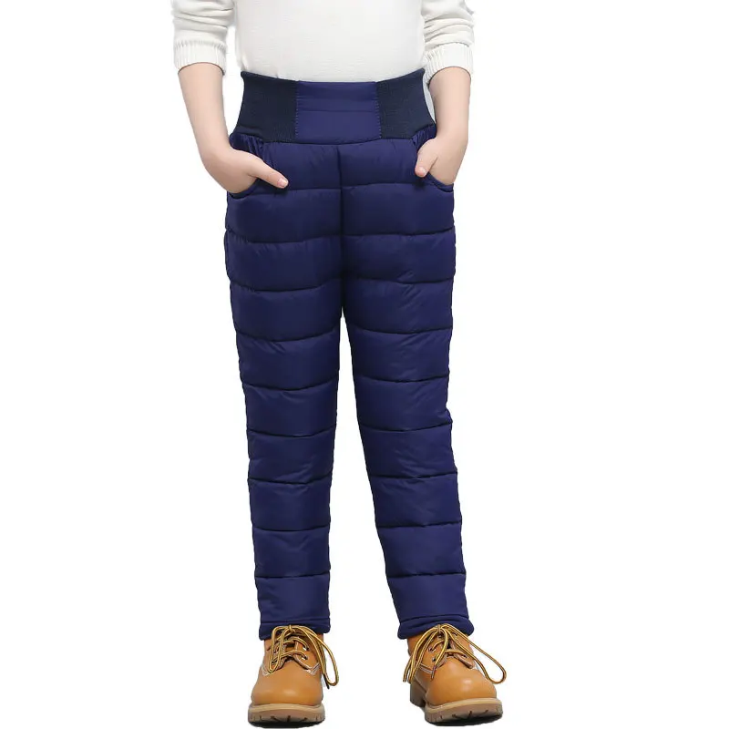 

Casual Girl Boy Winter Pants Cotton Padded Thick Warm Trousers Waterproof Ski Pants 3-10 Years Elastic High Waist Baby Kid Pant