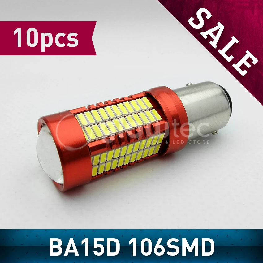 Оптовая продажа, 10 шт. светодиодных ламп BA15D 106 SMD-106SMD, противотумансветильник фары, супер яркие белые чипы 4014 GLOWTEC
Оптовая продажа, 10 шт. светодиодных ламп BA15D 106 SMD-106SMD, противотумансветильник фары, супер яркие белые чипы 4014 GLOWTEC