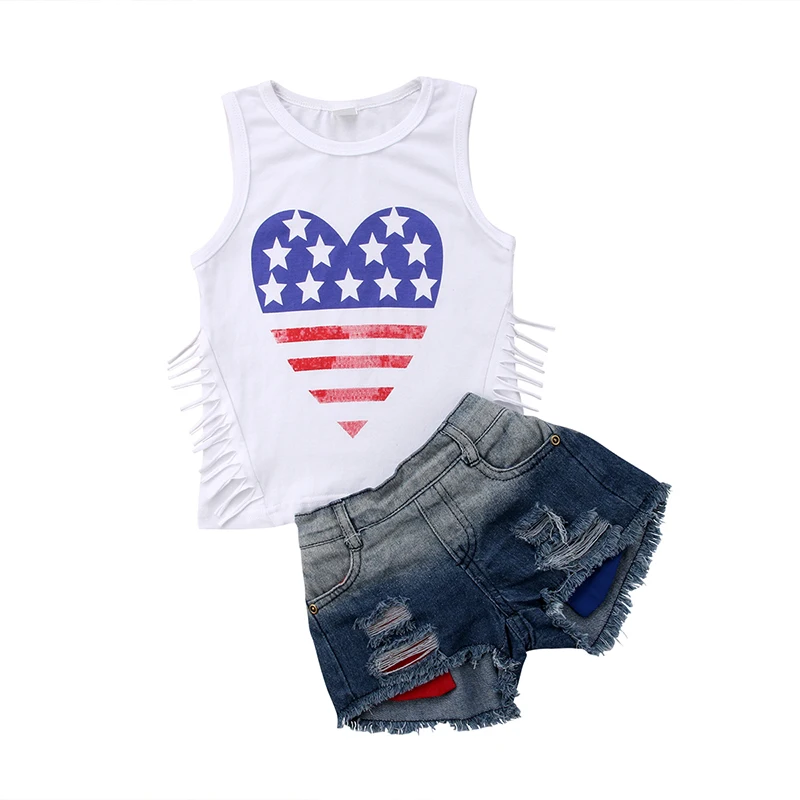 Fashion New Toddler Kids Girl Clothing Set Star Striped Tassel Vest T-shirt Tops+Denim Shorts Ripped Jean 2PCS Children Clothes
Fashion New Toddler Kids Girl Clothing Set Star Striped Tassel Vest T-shirt Tops+Denim Shorts Ripped Jean 2PCS Children Clothes