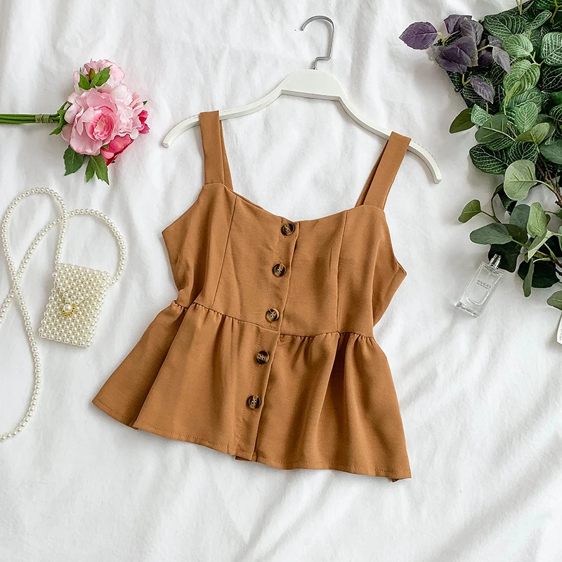2019 Summer New Chic Korean Pure-colour Single Breasted Sleeveless Short Crop Tops Lady Camis F059
2019 Summer New Chic Korean Pure-colour Single Breasted Sleeveless Short Crop Tops Lady Camis F059