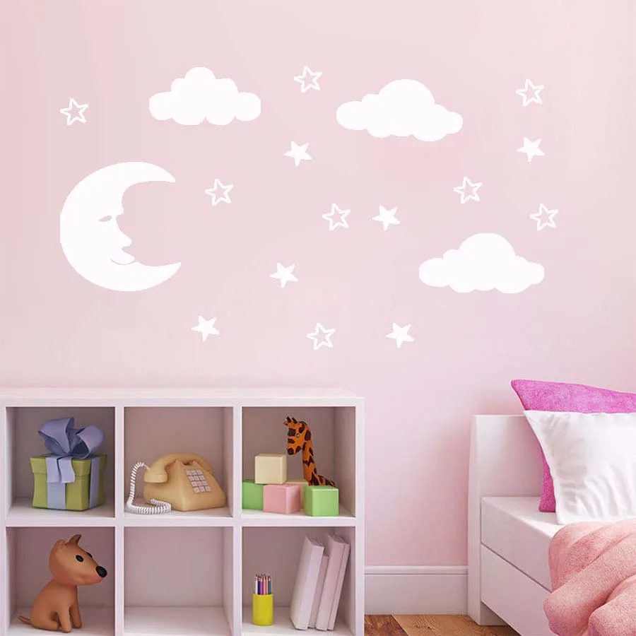 Moon and stars clouds vinyl wall sticker for nursery room cute smiling moon with Clouds decal Children baby kids room Home decor
Moon and stars clouds vinyl wall sticker for nursery room cute smiling moon with Clouds decal Children baby kids room Home decor