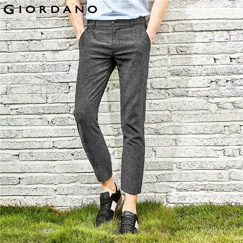 

Giordano Men Pants Men Linen Cotton Mid-low Rise Ankle Length Pantalon Homme Zip Front Slant Pocket Casual Pants Mens