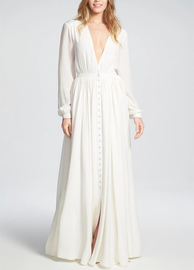 Women Sexy Deep V Long Dress White Solid Color Spring Summer fashion Long Sleeve Party Dress
Women Sexy Deep V Long Dress White Solid Color Spring Summer fashion Long Sleeve Party Dress