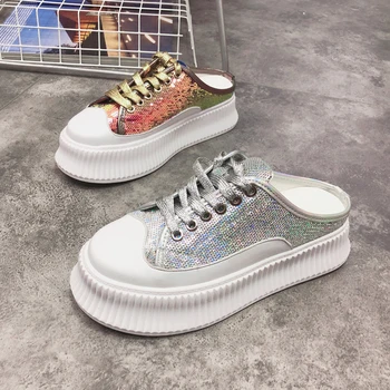 Summer wear no heel baotou half drag female lazy thick bottom cake bottom platform waterproof sequins sandals and slippers
Summer wear no heel baotou half drag female lazy thick bottom cake bottom platform waterproof sequins sandals and slippers