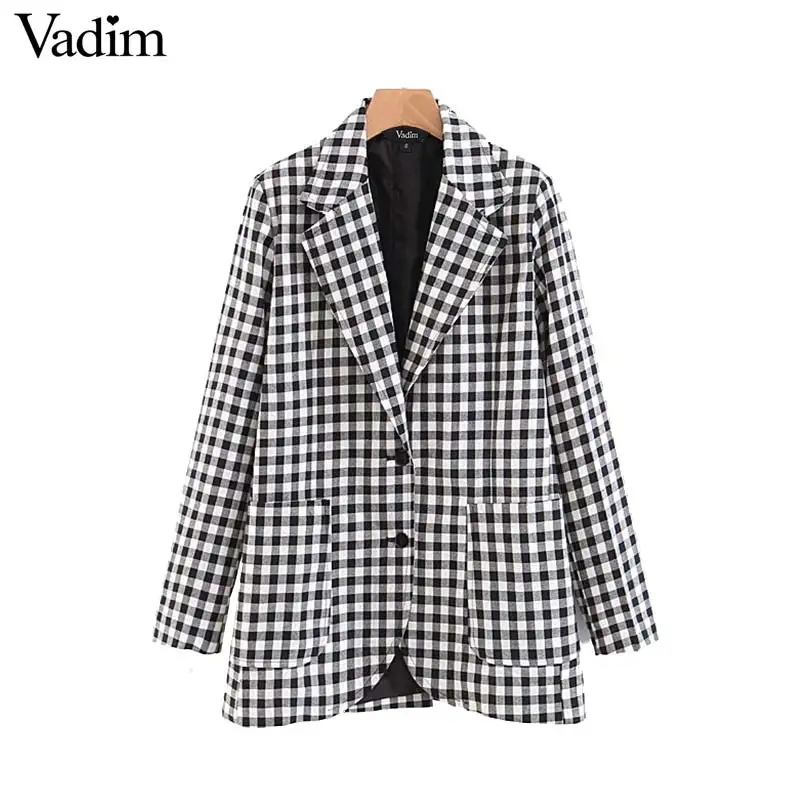 Vadim women plaid blazer checkered notched collar long sleeve back split pockets elegant female office wear tops CA391
Vadim women plaid blazer checkered notched collar long sleeve back split pockets elegant female office wear tops CA391